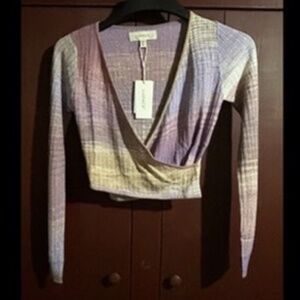 L*Space Stevie Top Long Sleeve Striped Wrap Style Crop Top Size S - NWT